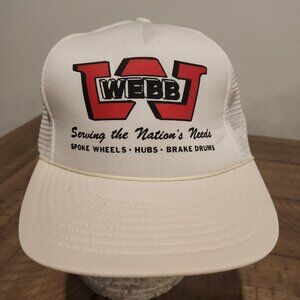 Vintage WEBB Wheel Brakes Advertising Trucker Snapback Hat Mesh White Adjustable